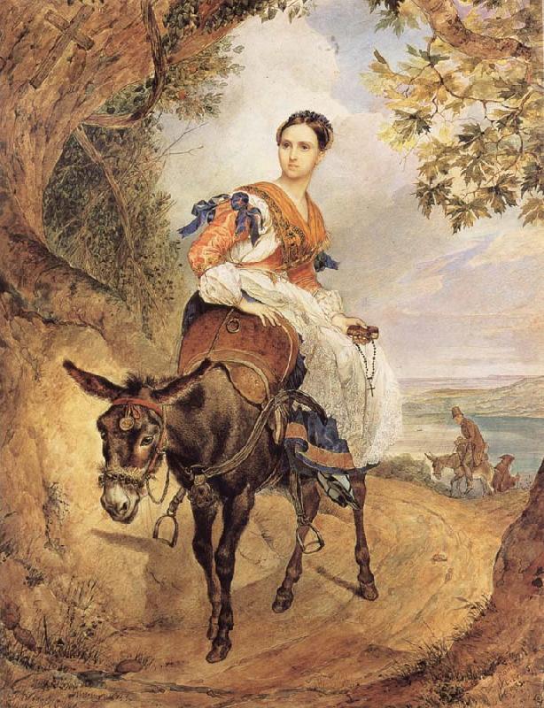 Karl Briullov Portrait of countess olga fersen riding a donkey